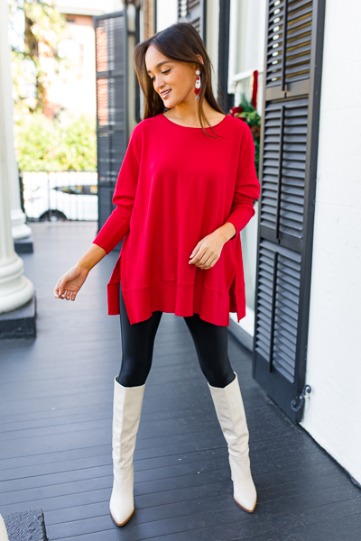 Dolman Tunic Sweater, Red