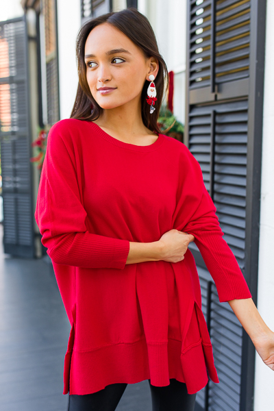 Dolman Tunic Sweater, Red