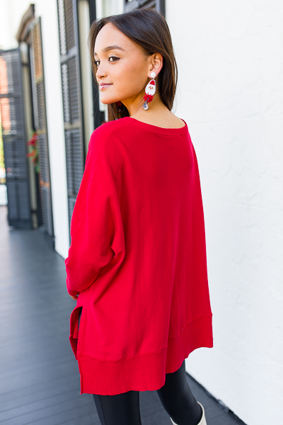 Dolman Tunic Sweater, Red