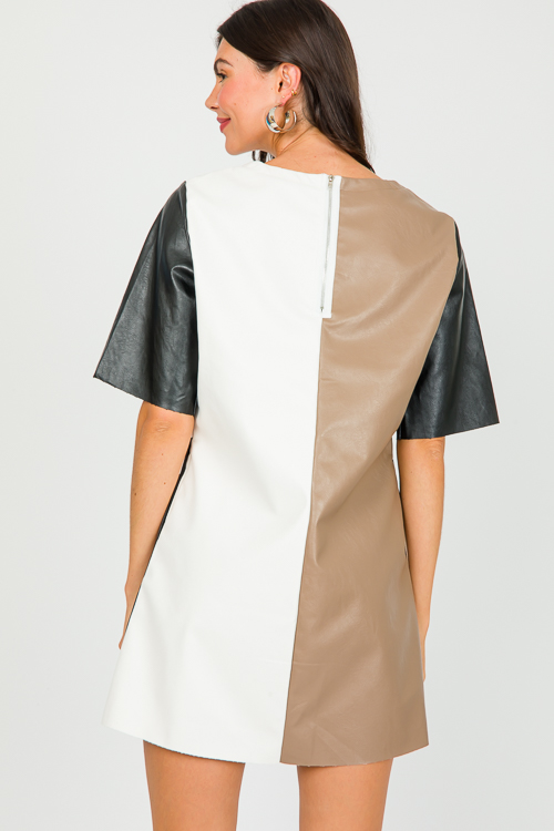 Leather Colorblock Dress, Black/White - SALE - The Blue Door Boutique