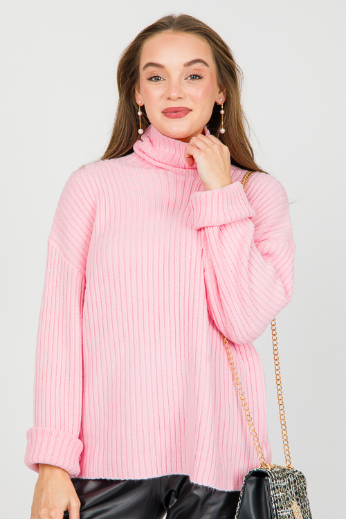 Oversize Ribbed Sweater, Baby Pink