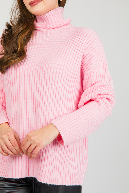 Oversize Ribbed Sweater, Baby Pink