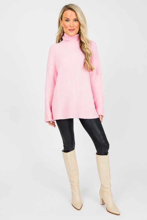 Oversize Ribbed Sweater, Baby Pink