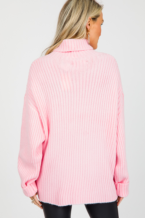 Oversize Ribbed Sweater, Baby Pink