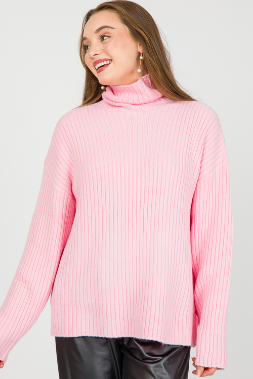 Oversize Ribbed Sweater, Baby Pink