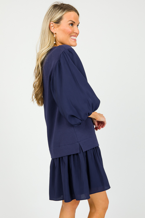 Mixing Media Dress, Navy