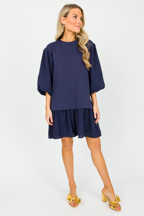 Mixing Media Dress, Navy