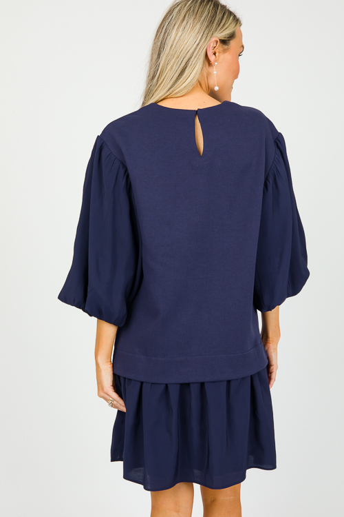 Mixing Media Dress, Navy