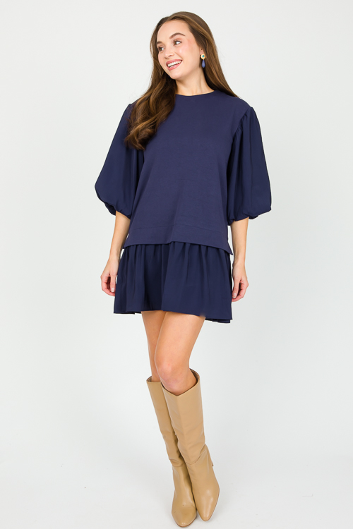 Mixing Media Dress, Navy