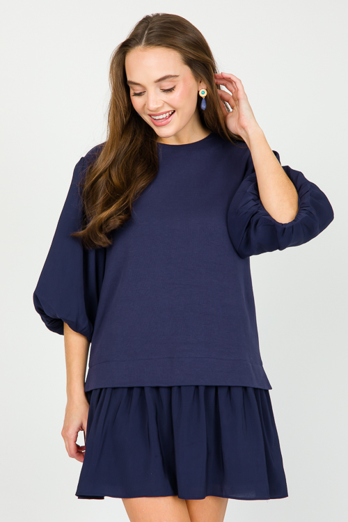 Mixing Media Dress, Navy