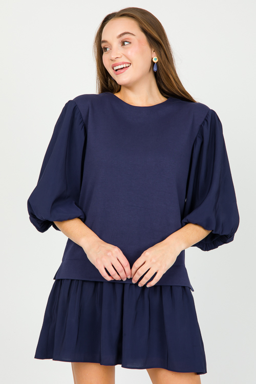 Mixing Media Dress, Navy