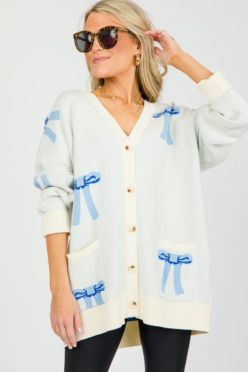 Blue Bows Button Cardi, Cream