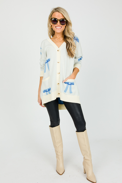 Blue Bows Button Cardi, Cream