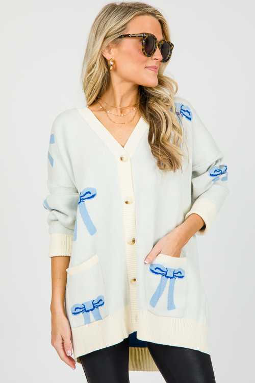 Blue Bows Button Cardi, Cream