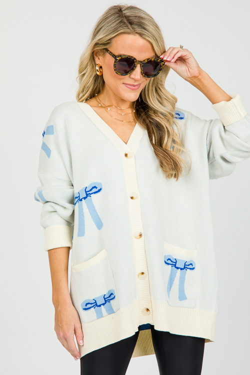 Blue Bows Button Cardi, Cream