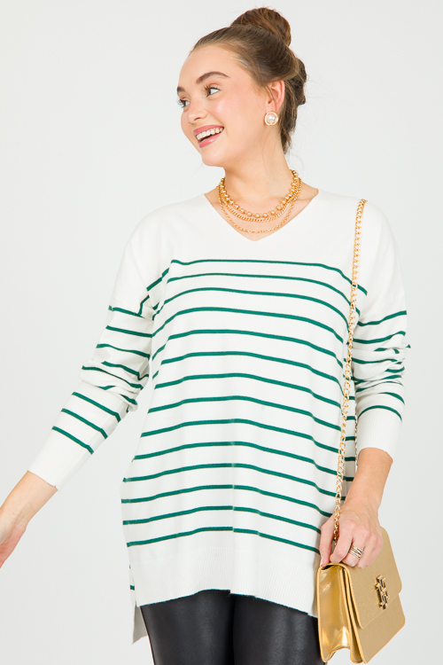 Leah Stripe Sweater, Ivory Hunter