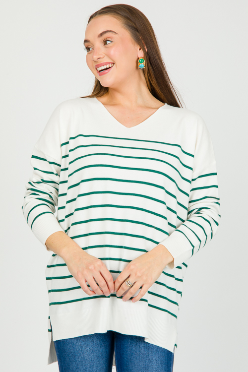 Leah Stripe Sweater, Ivory Hunter