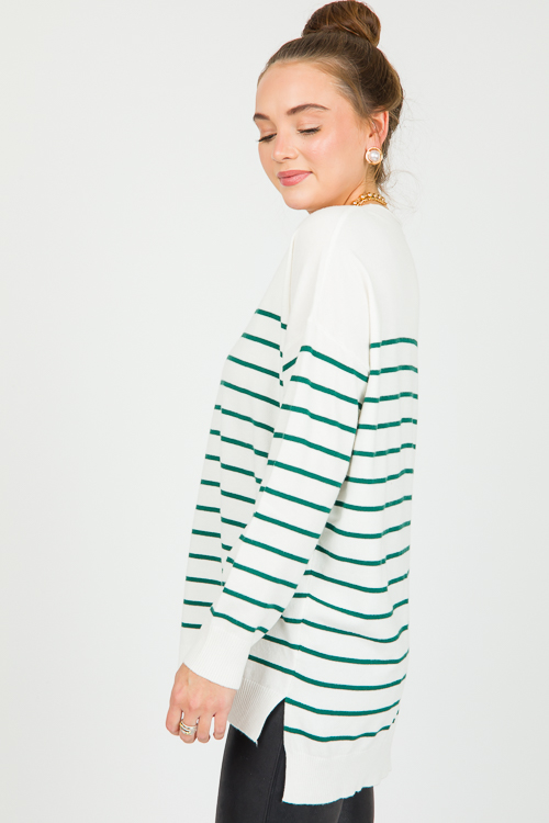 Leah Stripe Sweater, Ivory Hunter