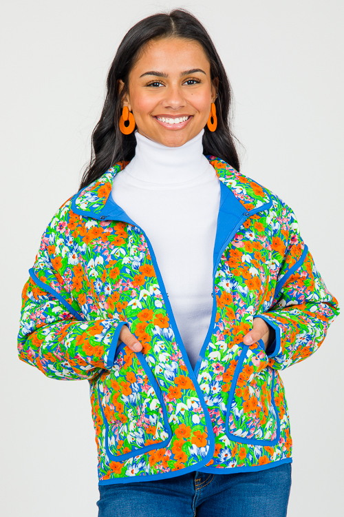 Quilted Floral Jacket, Blue Multi