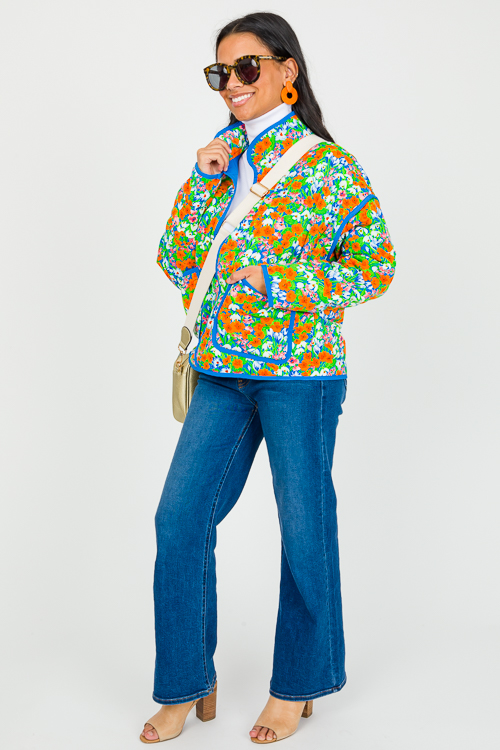 Quilted Floral Jacket, Blue Multi