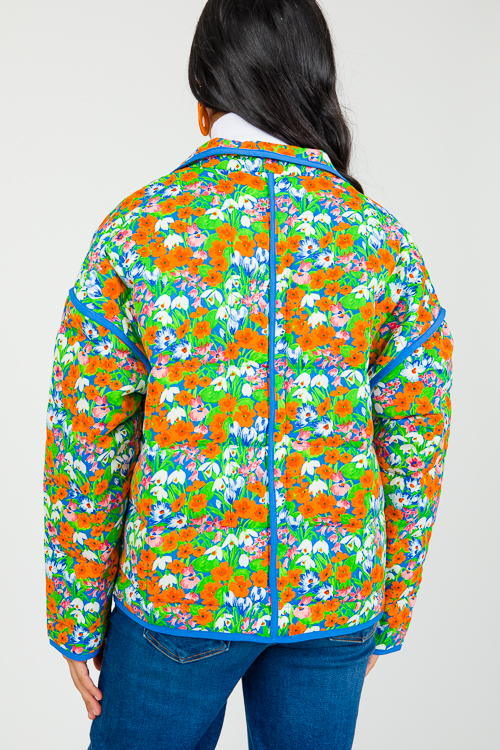 Quilted Floral Jacket, Blue Multi - New Arrivals - The Blue Door Boutique