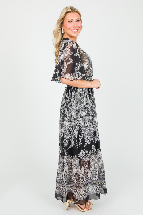 Chiffon Floral Maxi, Black/Ivory