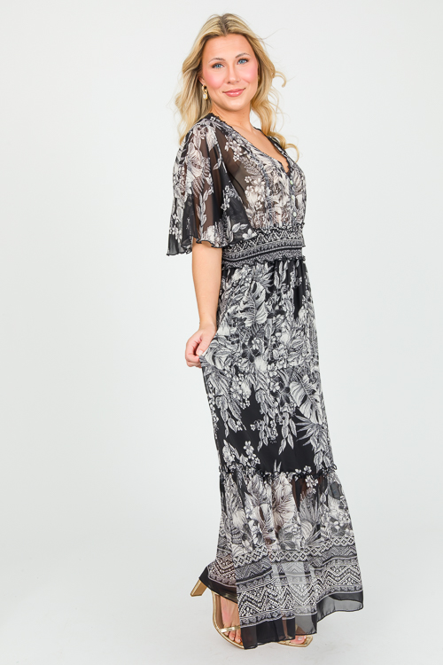 Chiffon Floral Maxi, Black/Ivory