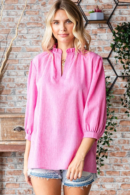 Linen Ruffle Neck Blouse, Pink - 19979158_e195d091-ea5c-4682-a6ed-3addcc9feb7a.jpg