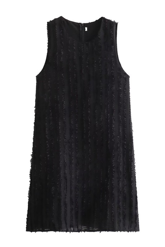 Fringe Stripes Dress, Black