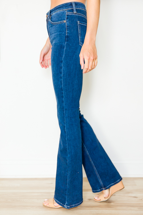 High Rise Flare Jeans, Dark