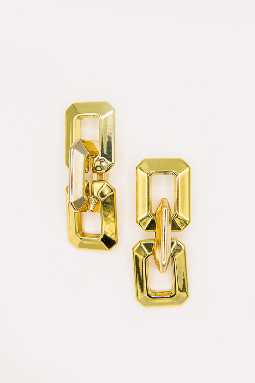 Two-Tone Chain Earrings, Yellow