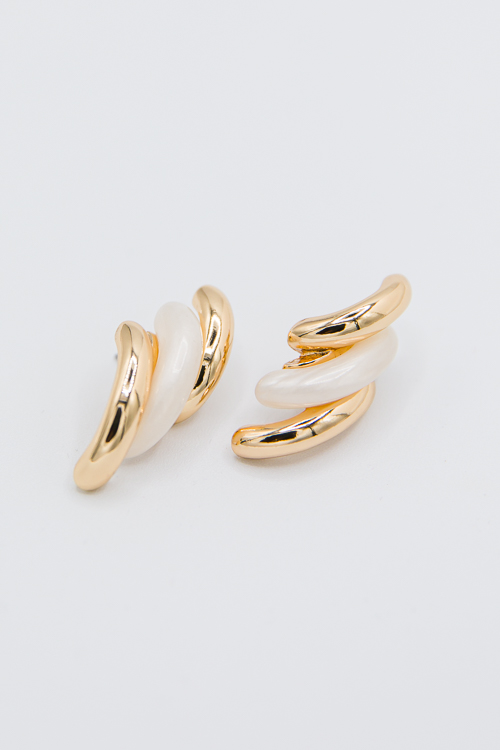 Curved Oval Shape Earrings, White