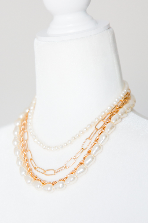 4 Row Pearl Chain Necklace