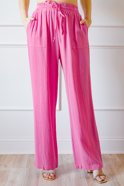 Straight Leg Linen Pants, Pink - SALE - The Blue Door Boutique