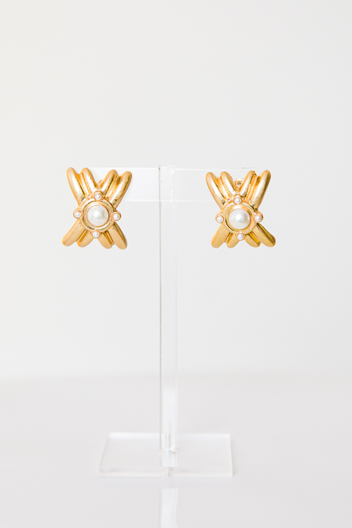 Pearl Crisscross Earrings