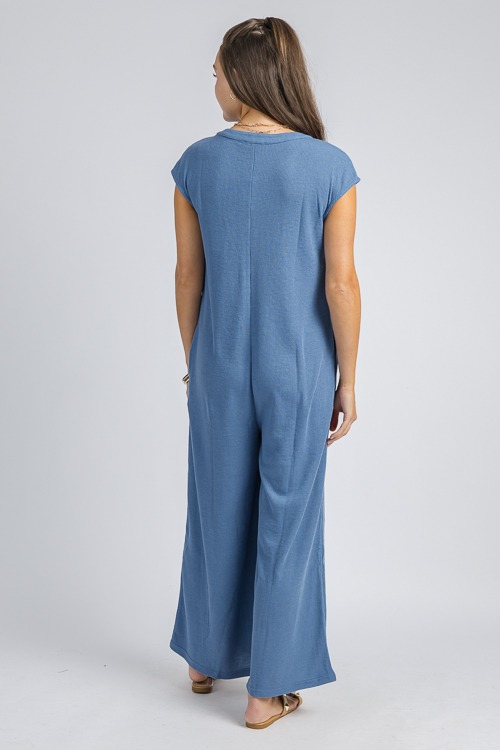 Waffle Knit Henley Jumpsuit, Blue - 4K7A0144.jpg