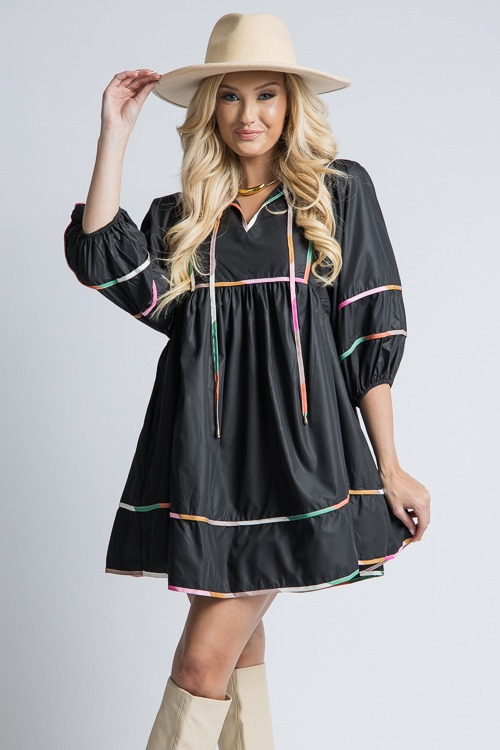 Stripe Trim Babydoll Dress, Black - 4K7A8170p.jpg