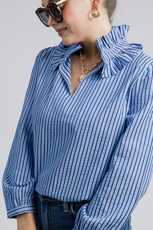 Ruffle Collar Stripe Top, Blue - 4K7A8517h.jpg