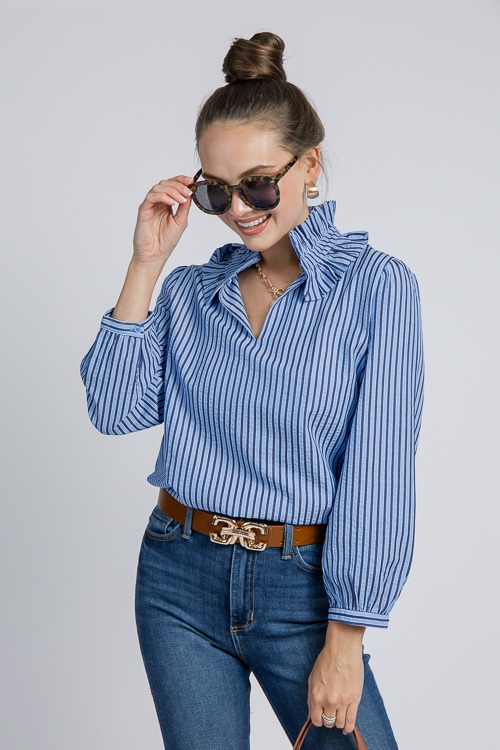 Ruffle Collar Stripe Top, Blue - 4K7A8522.jpg