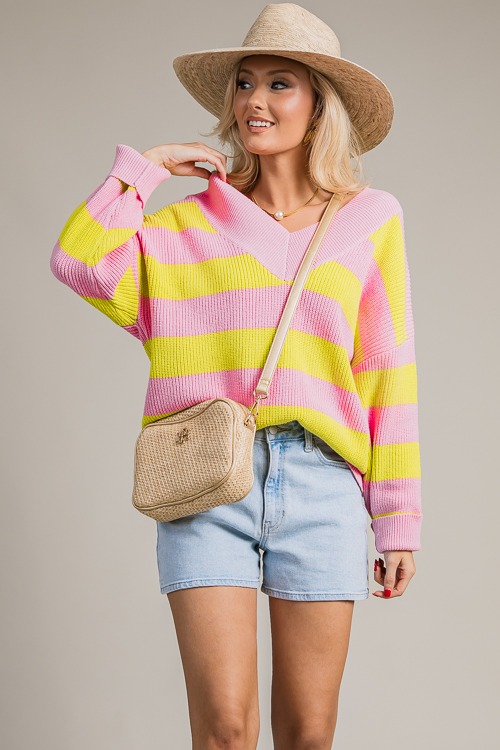 V-Neck Stripe Sweater, Pink/Lime - 4K7A8618.jpg