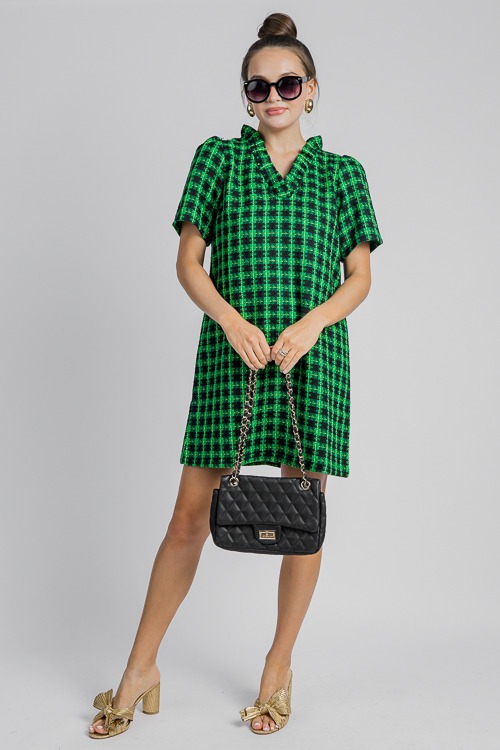 Ruffle Neck Tweed Dress, Green - 4K7A9019.jpg