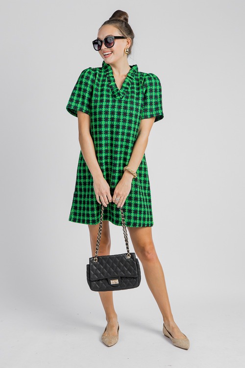 Ruffle Neck Tweed Dress, Green - 4K7A9072p.jpg