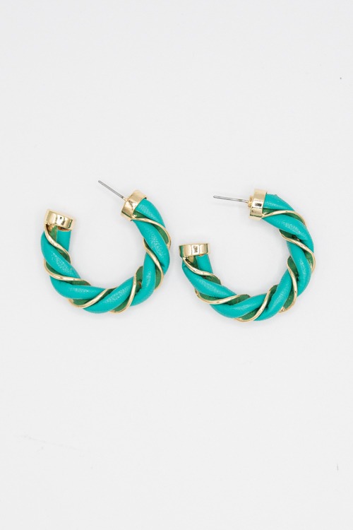 Twisted Leather Hoops, Teal - 4K7A9288.jpg