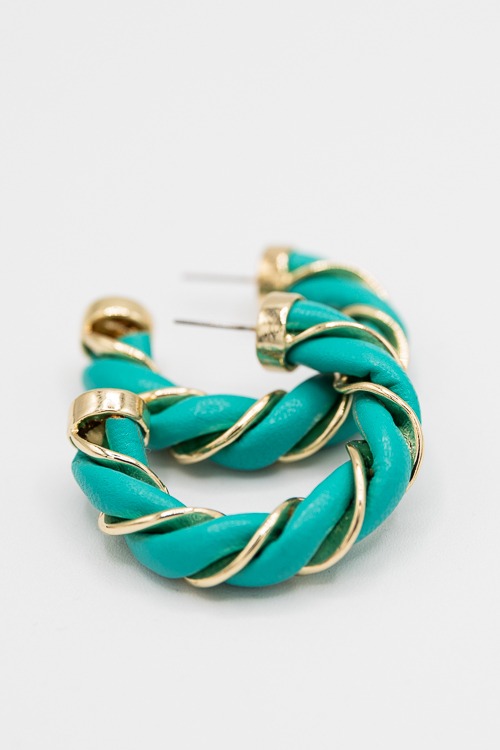 Twisted Leather Hoops, Teal - 4K7A9294.jpg