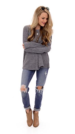 Swing Hem Sweater - Tops - The Blue Door Boutique