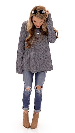 Swing Hem Sweater - Tops - The Blue Door Boutique