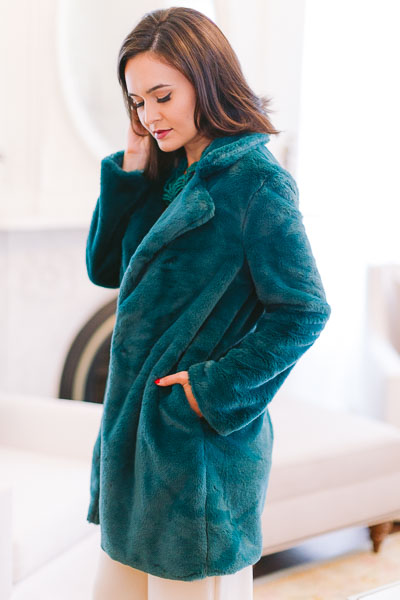 Long Emerald Fur Coat - MOVING SALE - The Blue Door Boutique