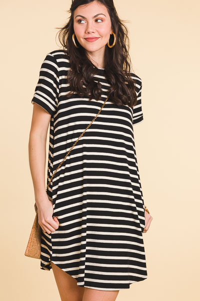 Knit Striped Dress - Dresses w/ Sleeves - Dresses - The Blue Door Boutique