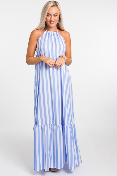 Striped Halter Maxi, Blue