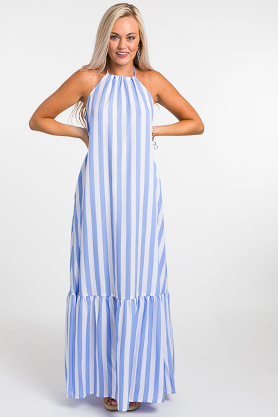 Striped Halter Maxi, Blue